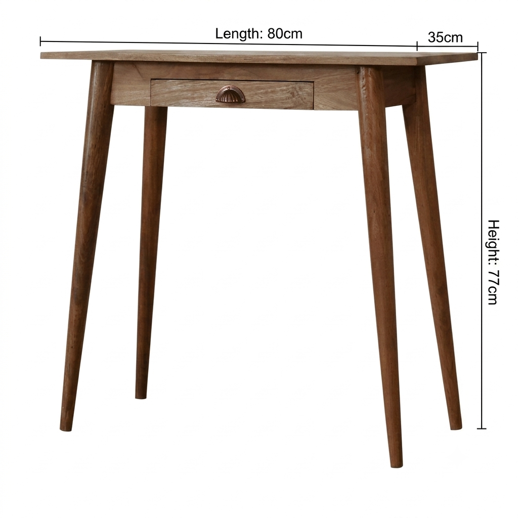 Solid Mango Wood Writing Desk with Drawer Brown Finish