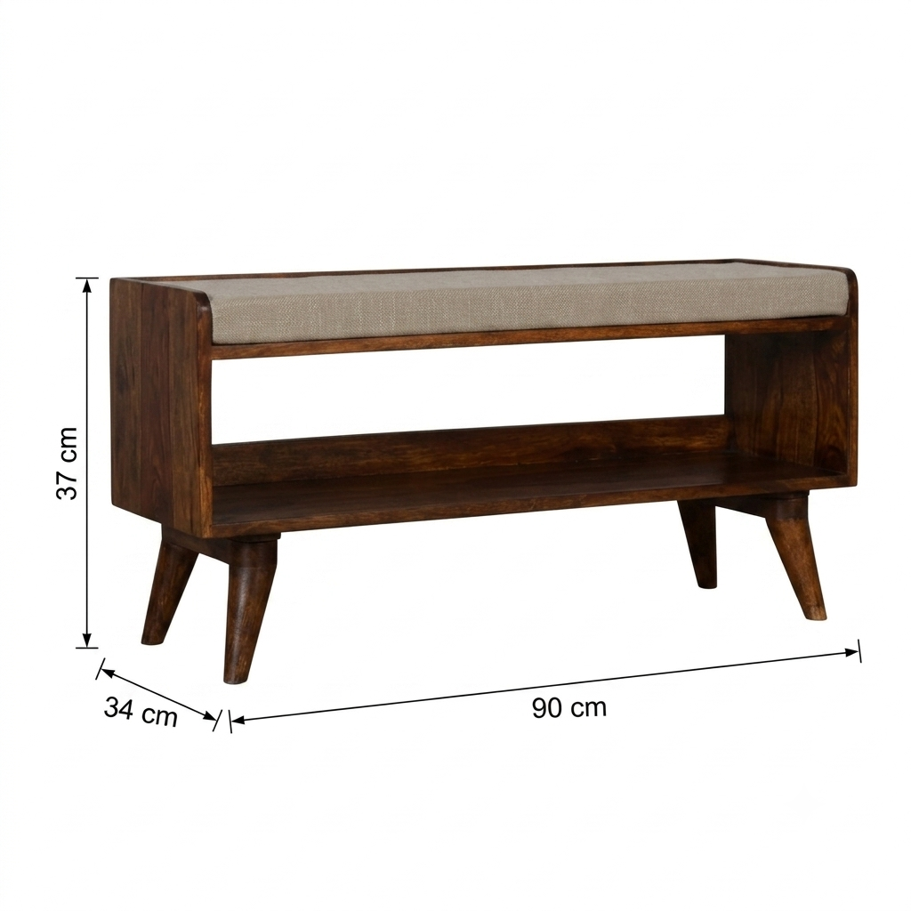 Solid Mango Wood Upholstered Storage Bench