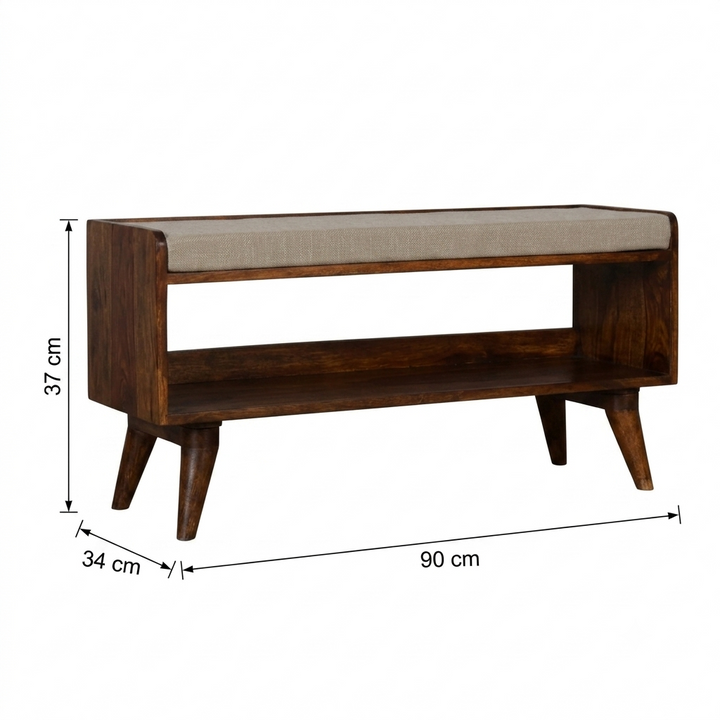 Solid Mango Wood Upholstered Storage Bench