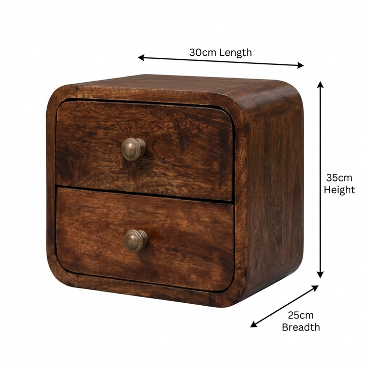 Brown Lacquered California Walnut Solid Wood Mini Wall-Mounted Bedside Table 2 Drawers