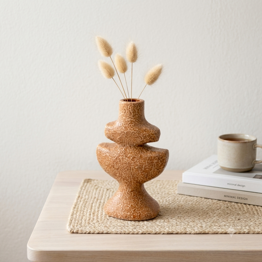 Brown Textured Aluminium Candle Holder – Sculptural Design