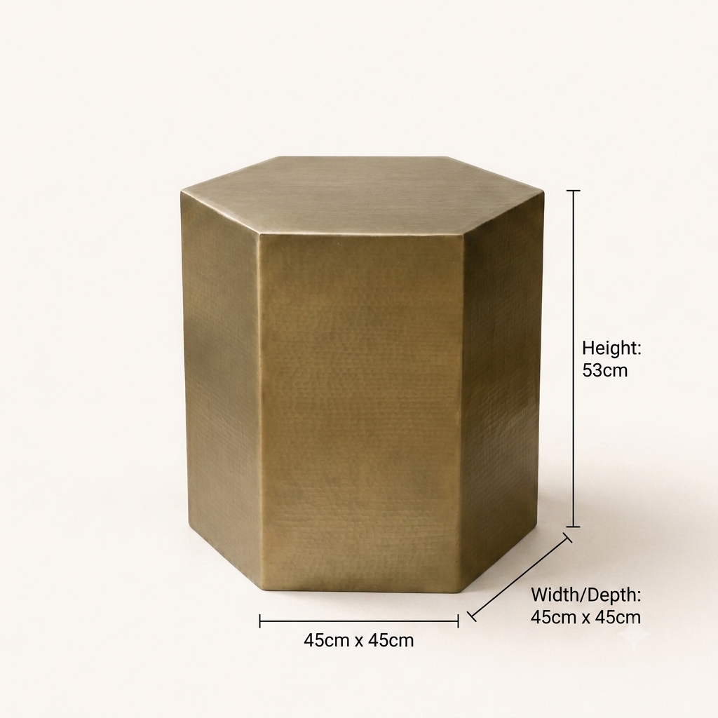 Hexagonal Side Table – Aluminium Sheet with Nickel Antique Finish