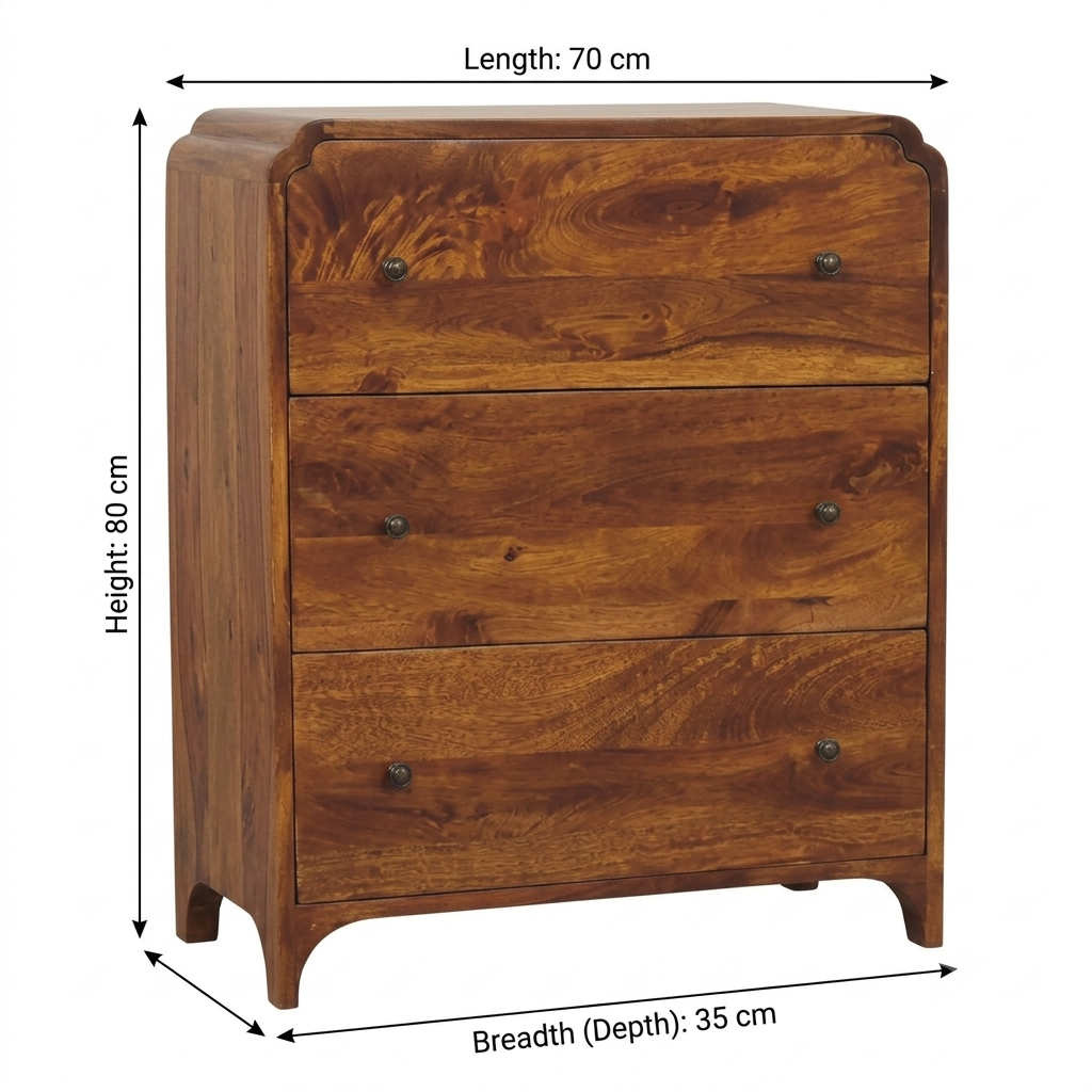Brown Solid Mango Wood 3 Drawer Bedroom Storage Chest