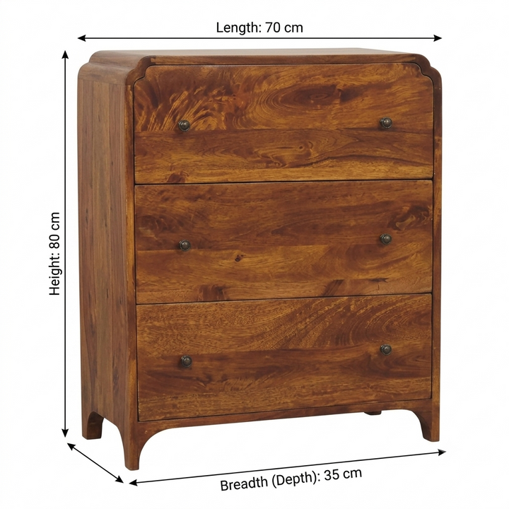 Brown Solid Mango Wood 3 Drawer Bedroom Storage Chest