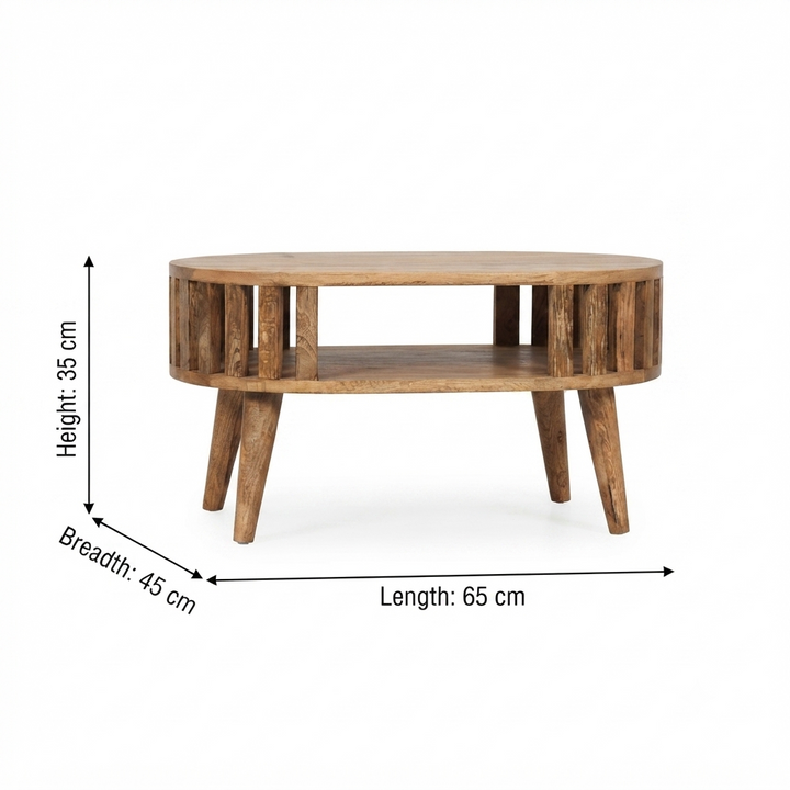 Beige Honeycomb Oak-Finish Solid Mango Wood Mini Ariella Coffee Table with Open Compartment