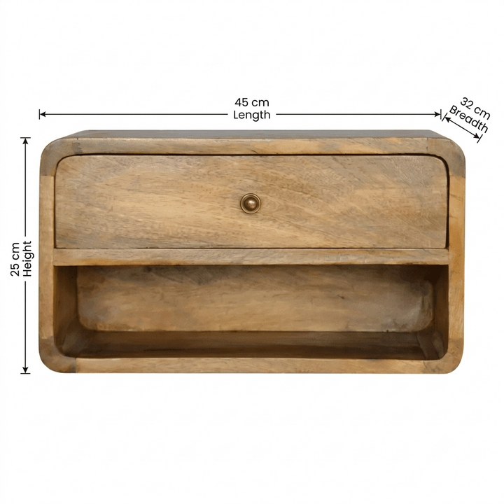 Solid Mango Wood Floating Bedside Table with Shelf Brown