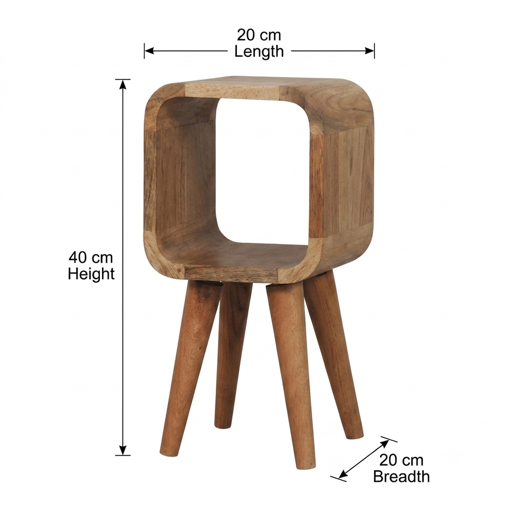 Beige Lacquered Chestnut Gold Solid Mango Wood Extra Mini Bedside with Brass Drawer & Nordic Legs