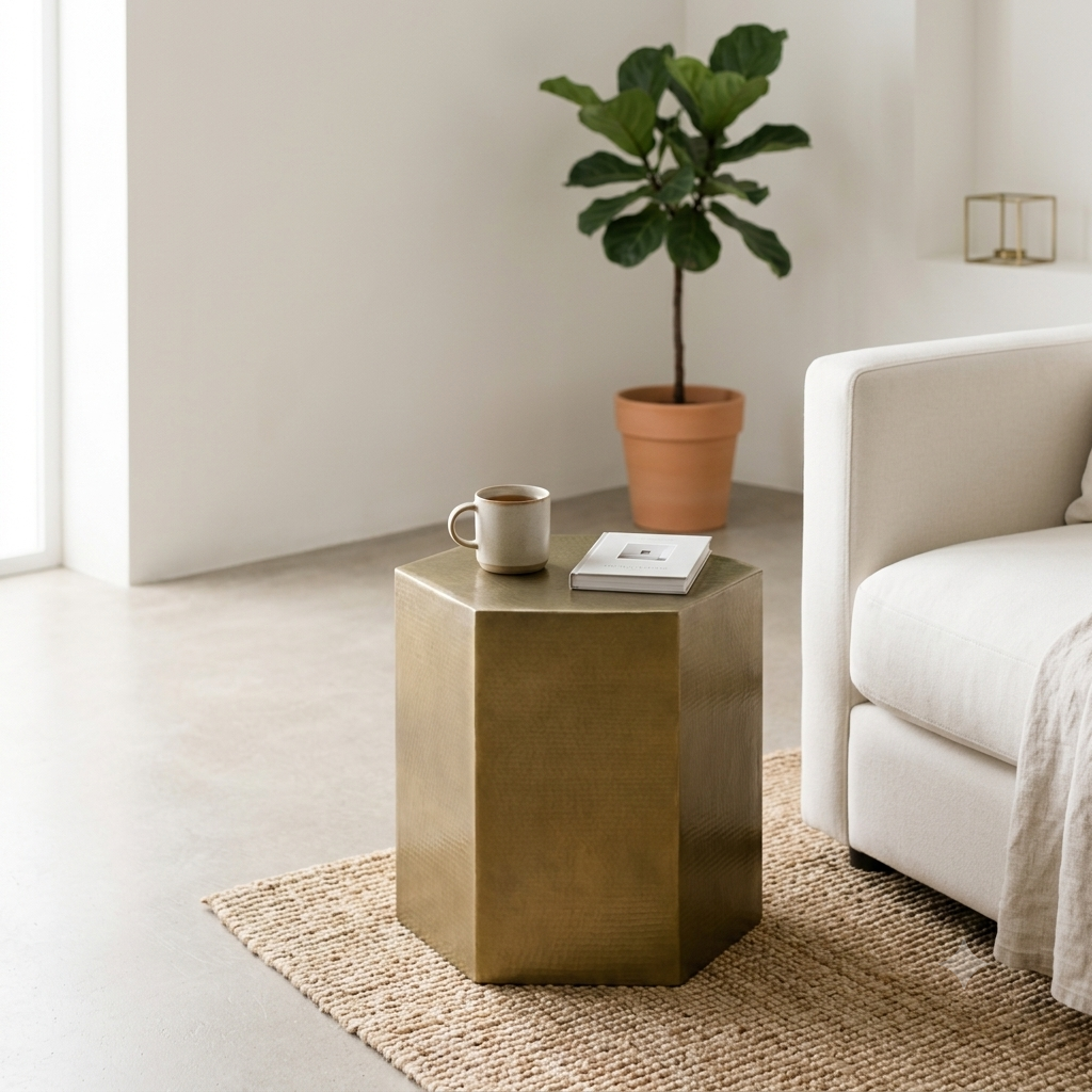 Hexagonal Side Table – Aluminium Sheet with Nickel Antique Finish