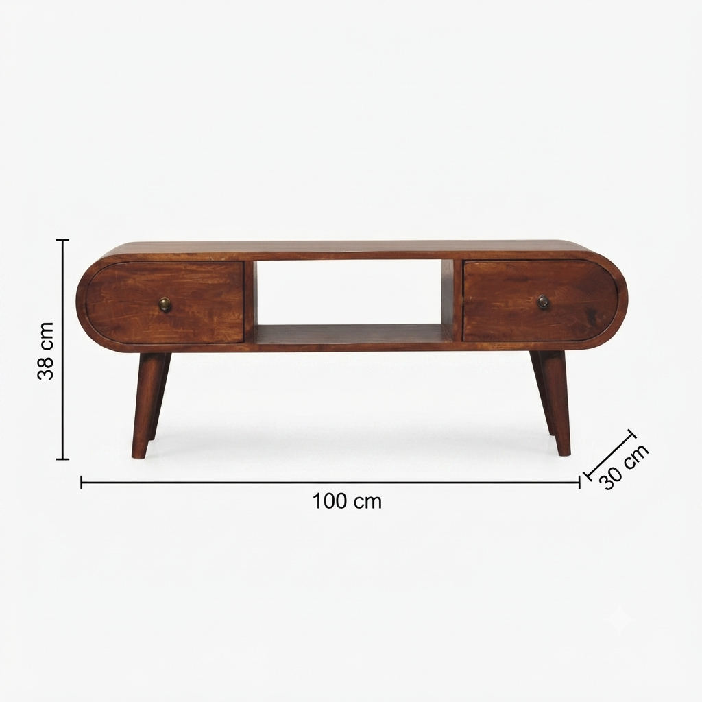 Solid Mango Wood TV Stand with 2 Drawers Brown Finish