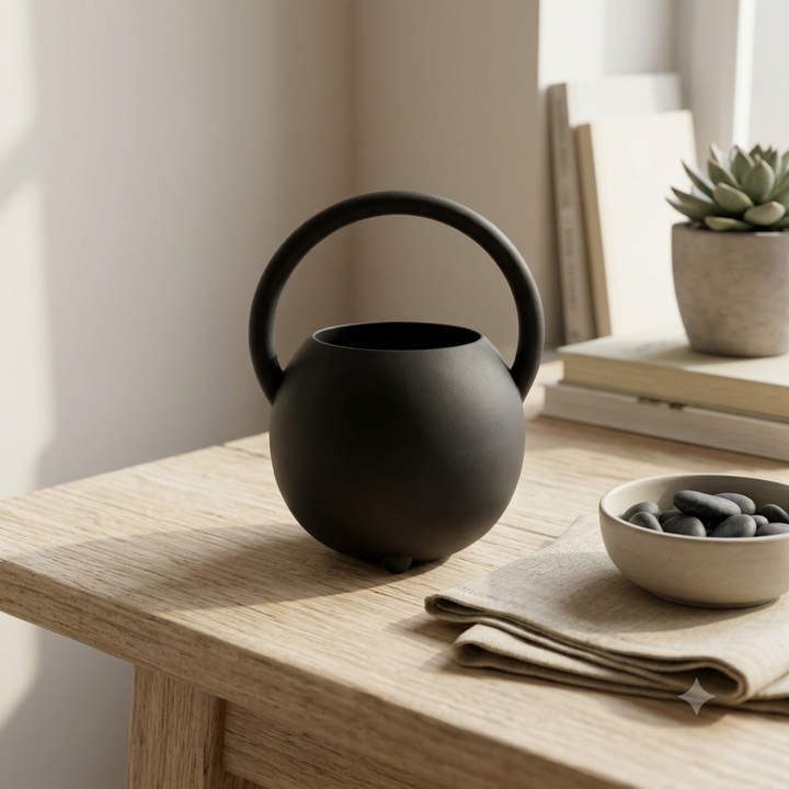 Black Iron Decorative Vase – Powder Coated Finish (27 × 23 cm)
