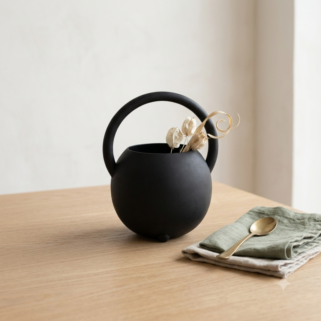 Black Iron Decorative Vase – Powder Coated Finish (27 × 23 cm)