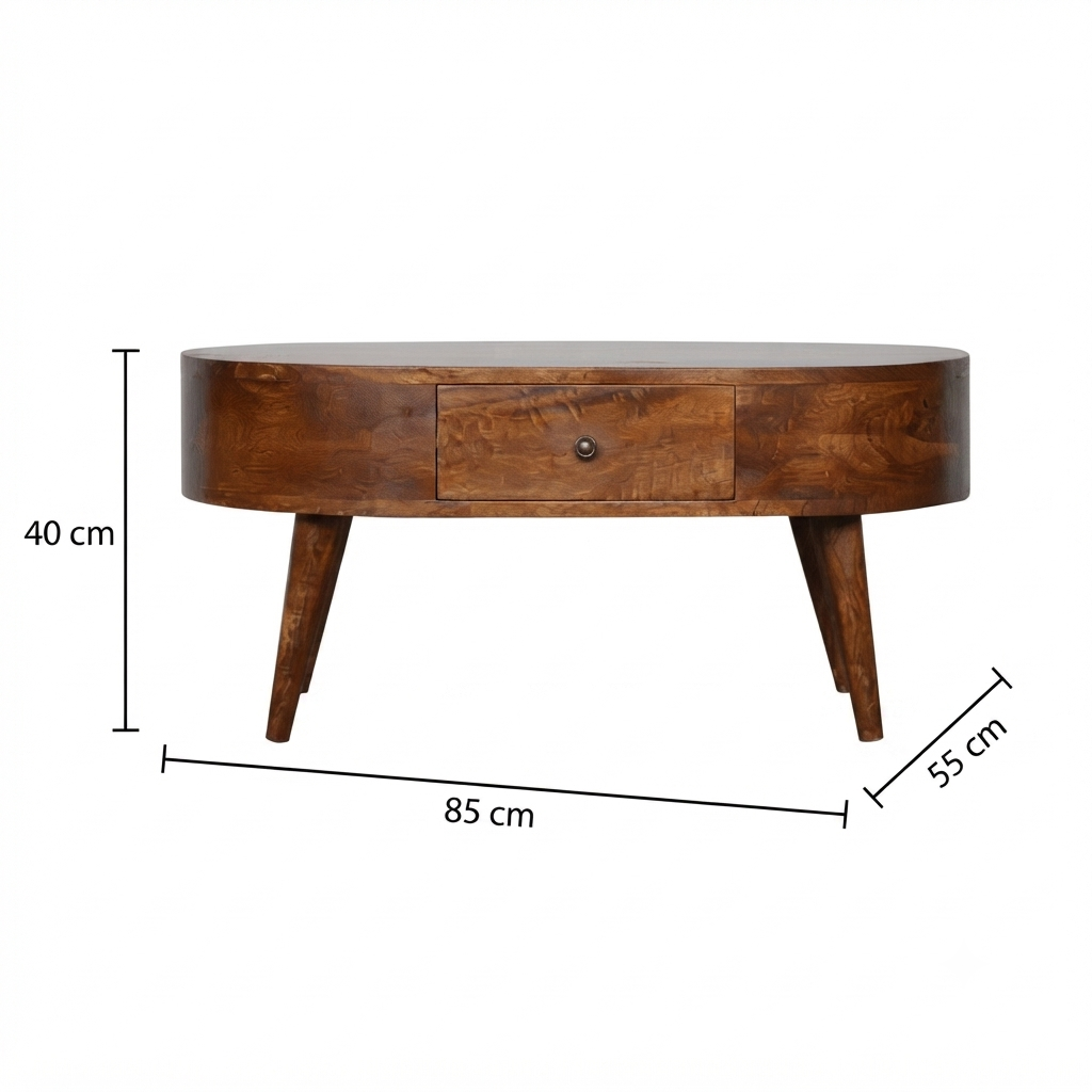 Solid Mango Wood Coffee Table with Drawer Brown Finish