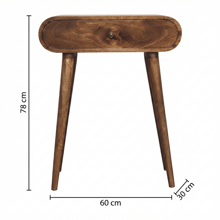 Solid Mango Wood Side Table with Drawer Brown Finish