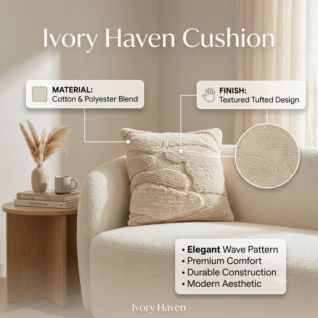 Ivory Haven Tufted Cotton Cushion with Tassels and Filler 46 cm