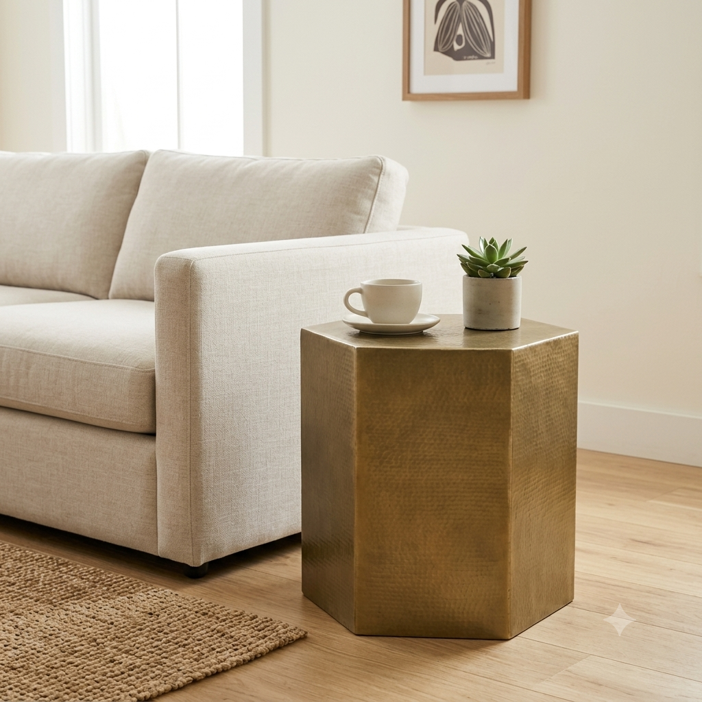 Hexagonal Side Table – Aluminium Sheet with Nickel Antique Finish