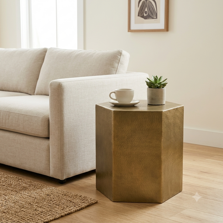Hexagonal Side Table – Aluminium Sheet with Nickel Antique Finish