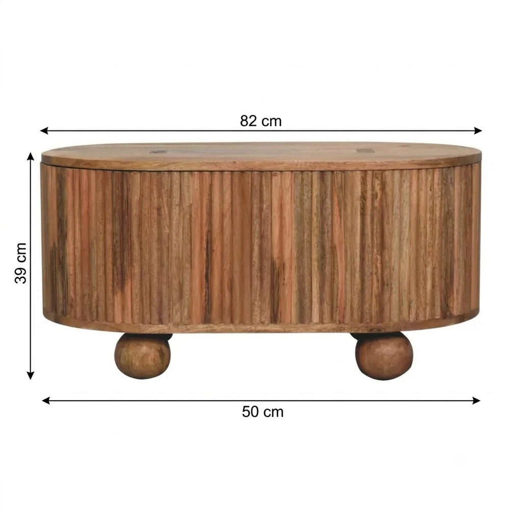 Fluted Solid Mango Wood Storage Cabinet with Ball Feet