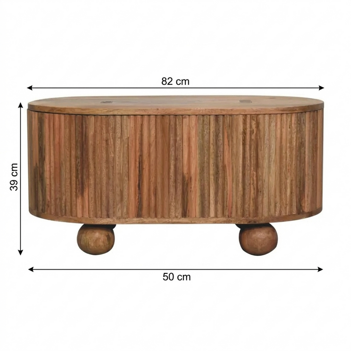 Fluted Solid Mango Wood Storage Cabinet with Ball Feet