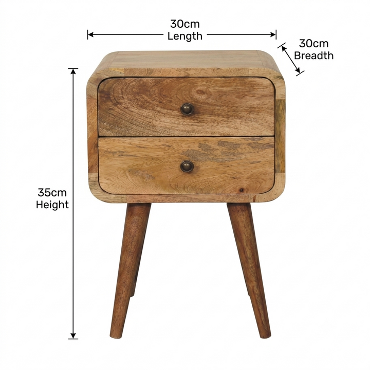 Solid Mango Wood 2 Drawer Bedside Table Brown