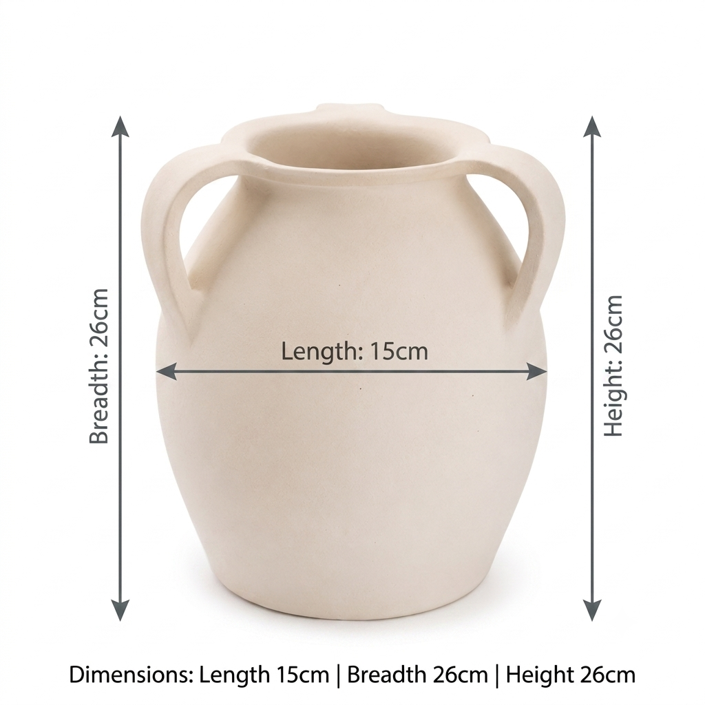 White Amphora Terracotta Vase with Twin Handles | Handmade Mediterranean Decorative Floor Vase