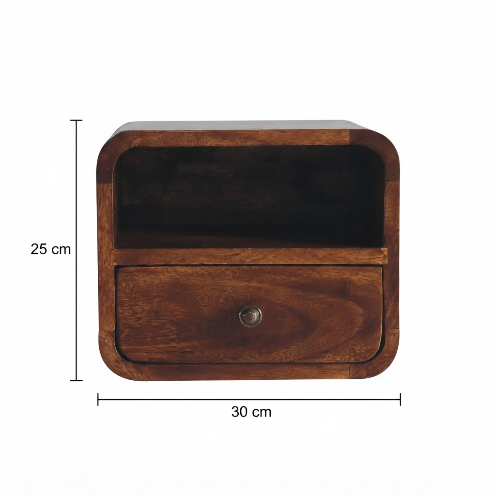 Solid Mango Wood Floating Bedside Table Brown Finish
