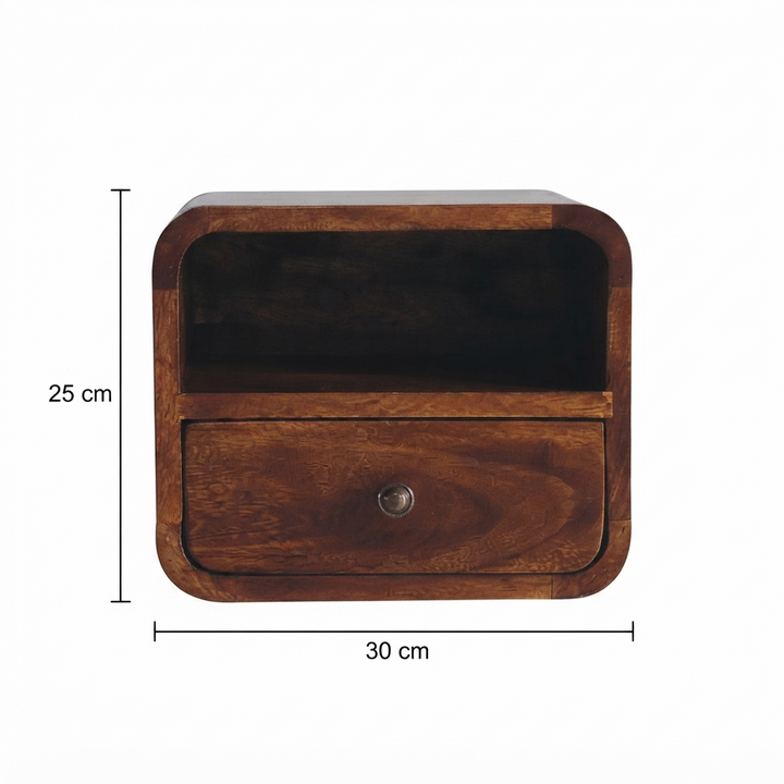 Solid Mango Wood Floating Bedside Table Brown Finish