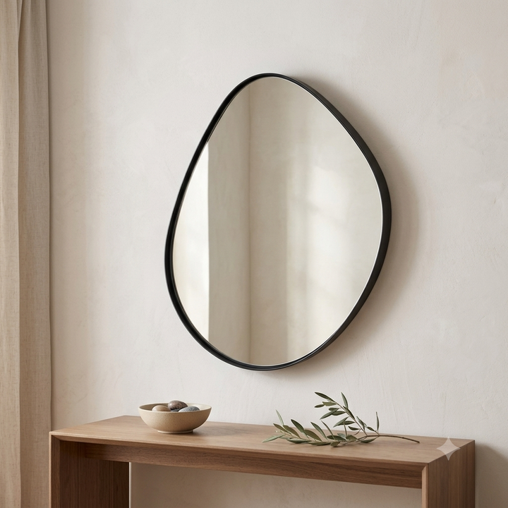 Organic Pebble Black Wall Mirror Modern Decorative Accent