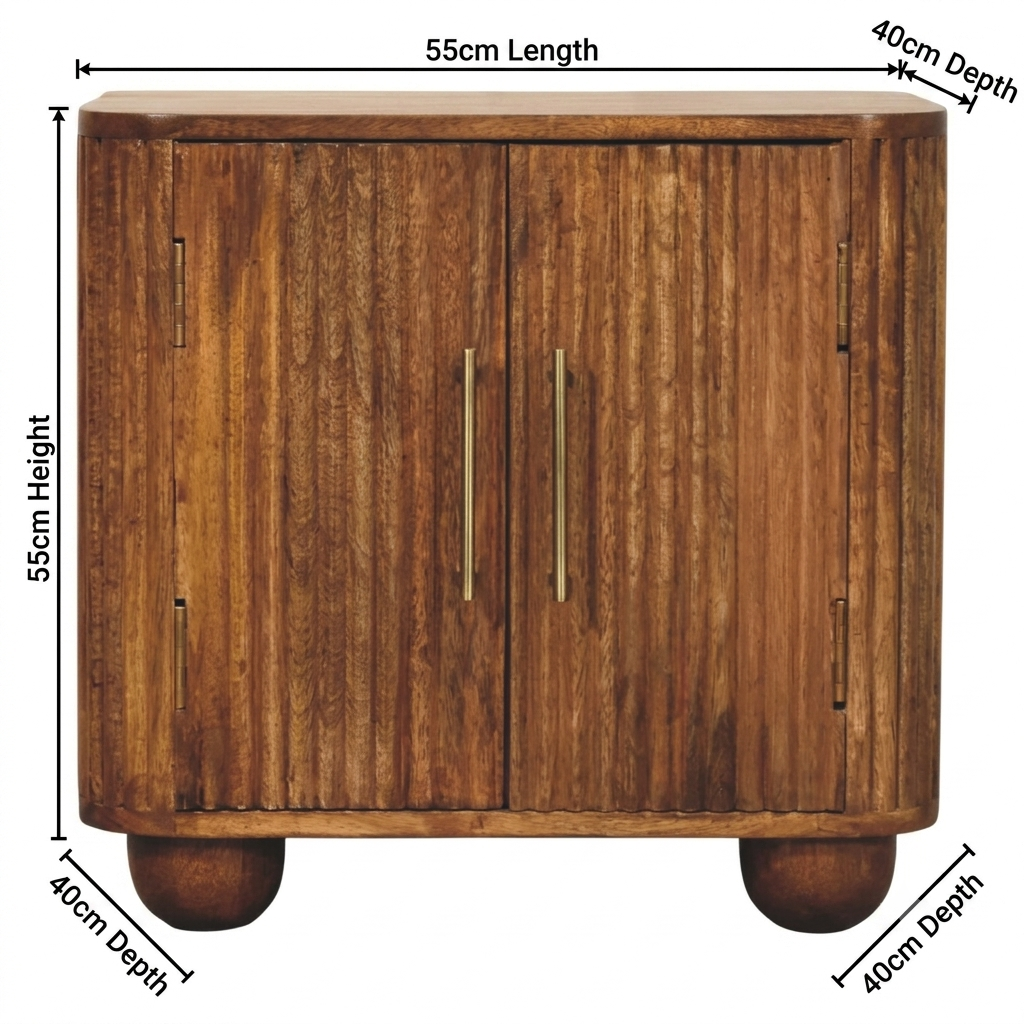 Fluted Solid Mango Wood Mini Sideboard Cabinet