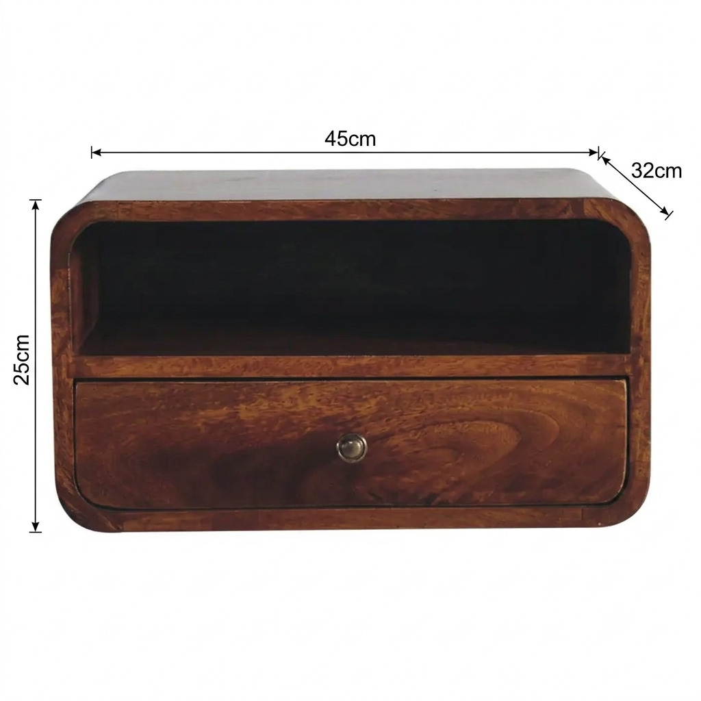 Solid Mango Wood Floating Nightstand with Drawer Brown