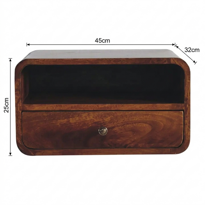 Solid Mango Wood Floating Nightstand with Drawer Brown