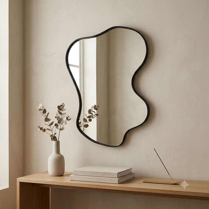 Freeform Wave Black Wall Mirror Modern Decorative Décor