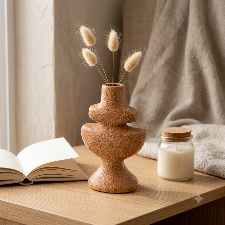 Brown Textured Aluminium Candle Holder – Sculptural Design