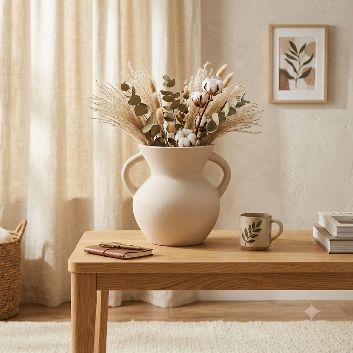 Helena Twin-Handle Terracotta Vase – Classic Mediterranean Décor Design in White