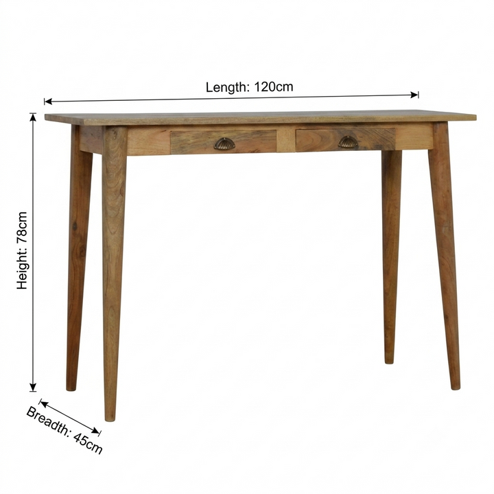 Solid Mango Wood Writing Desk with 2 Drawers Brown Finish