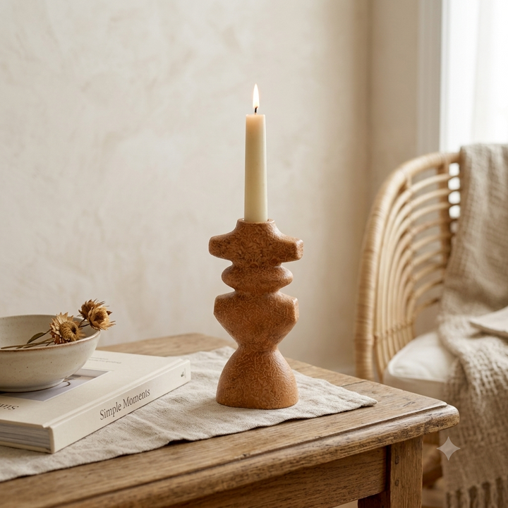 Brown Textured Aluminium Candle Holder