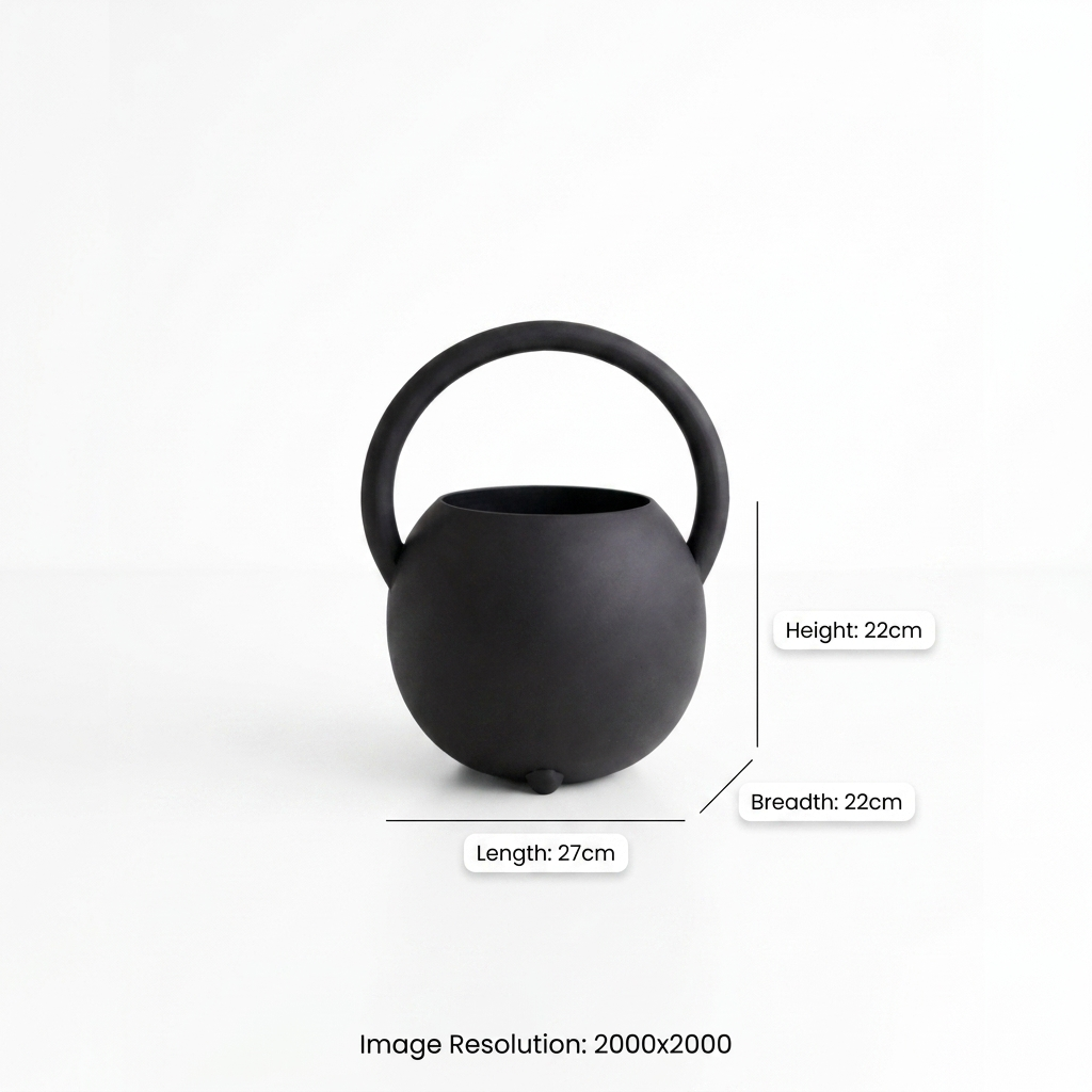 Black Iron Decorative Vase – Powder Coated Finish (27 × 23 cm)