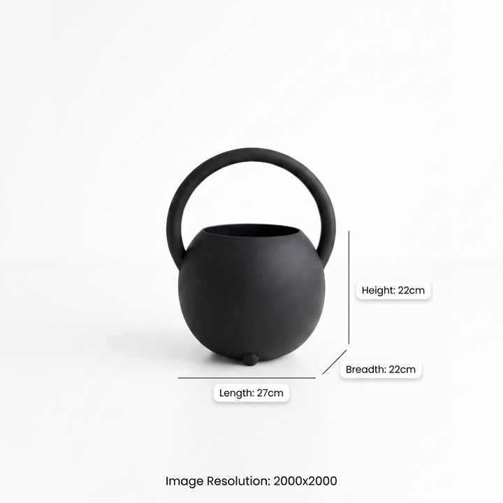 Black Iron Decorative Vase – Powder Coated Finish (27 × 23 cm)