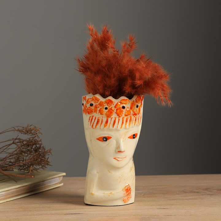 Aluminum Flower Vase - Snow White & Dark Salmon Orange