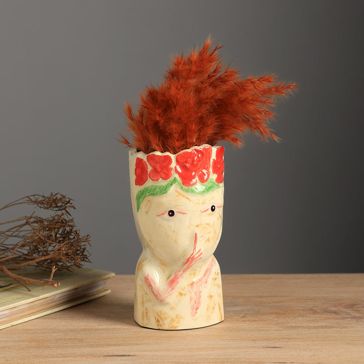 Aluminum Face Vase - Snow White & Pink