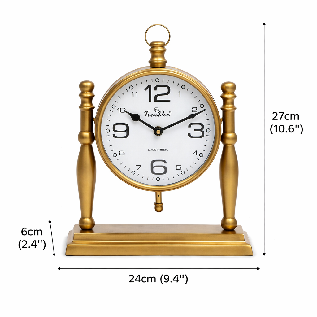 Antique Pillar Frame Desk Clock with Classic Vintage Finish