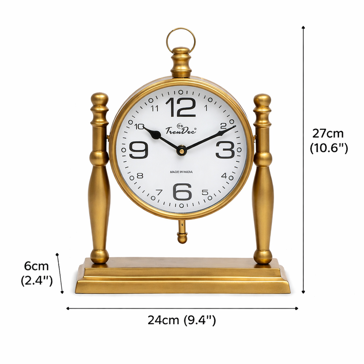 Antique Pillar Frame Desk Clock with Classic Vintage Finish