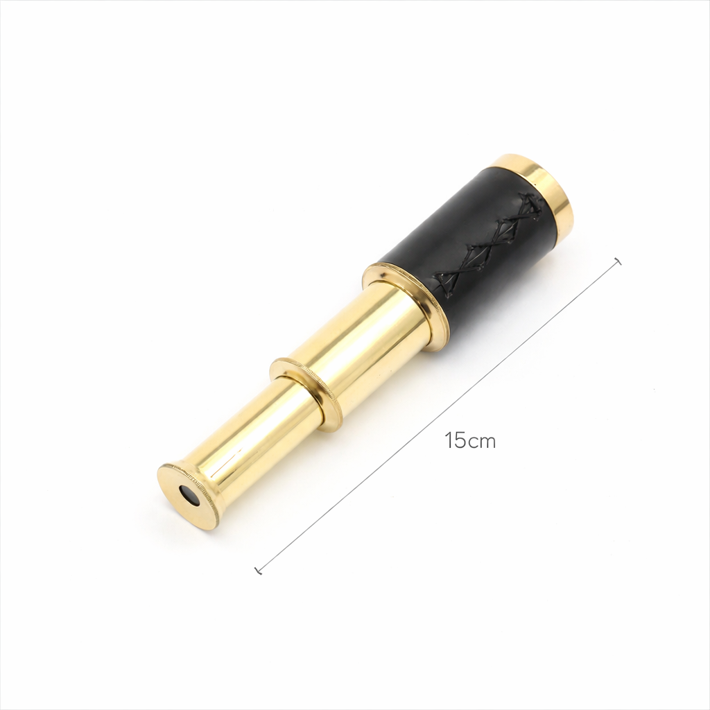 Vintage Brass Telescope with Leather Grip & Wooden Case | Gold & Black