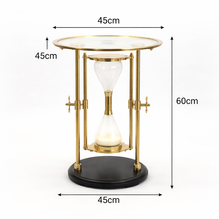 Golden Hour Sand Timer Table with Aluminum Body & Wooden Base  | Gold & Black
