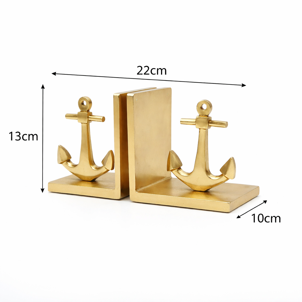 Anchor Bookend Pair in Gold Finish Handcrafted Aluminum Décor