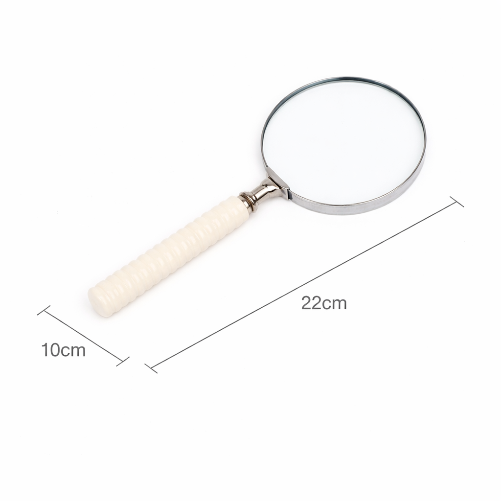 Vintage Style Magnifying Glass with Carved Resin Handle | White
