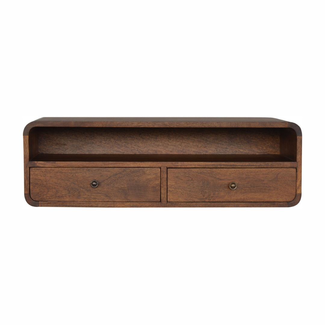 Solid Mango Wood Open Floating Wall Console Shelf | Chestnut Finish | 80 x 32 x 25 cm