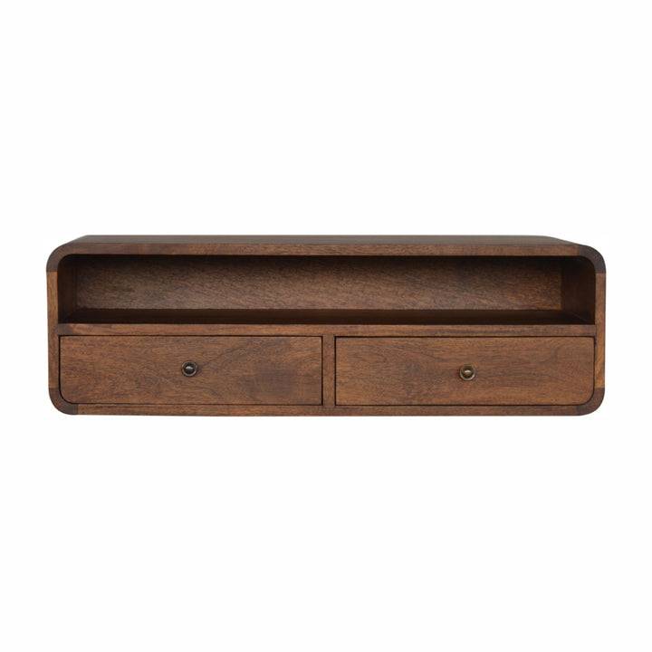 Solid Mango Wood Open Floating Wall Console Shelf | Chestnut Finish | 80 x 32 x 25 cm