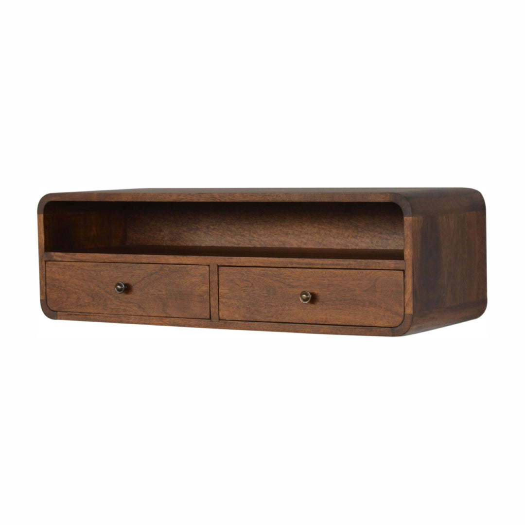 Solid Mango Wood Open Floating Wall Console Shelf | Chestnut Finish | 80 x 32 x 25 cm
