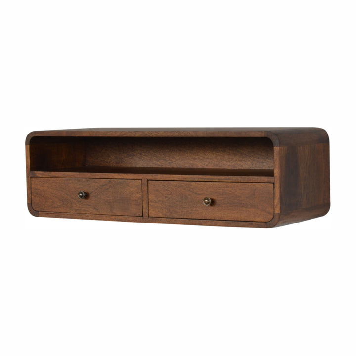 Solid Mango Wood Open Floating Wall Console Shelf | Chestnut Finish | 80 x 32 x 25 cm