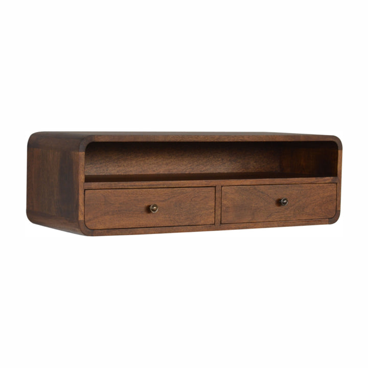 Solid Mango Wood Open Floating Wall Console Shelf | Chestnut Finish | 80 x 32 x 25 cm